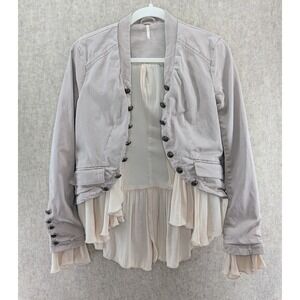Free People Free People Ruffles Romance Jacket Taupe Khaki Chiffon Tiered XS